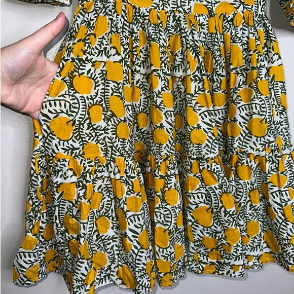 Mille Aneli Citrus Print Puff Sleeve Cotton Mini Dress XXS Yellow Green White - Picture 5 of 7